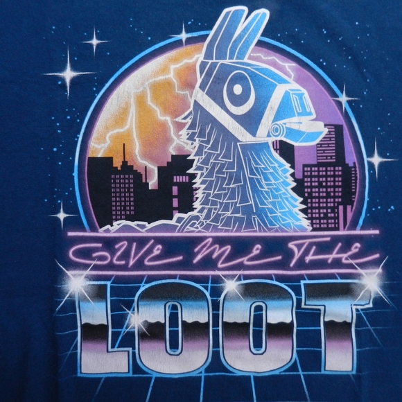 Fortnite T-Shirt Adult Size Medium Blue Pink Give Me The Loot Graphic Tee - Picture 3 of 9